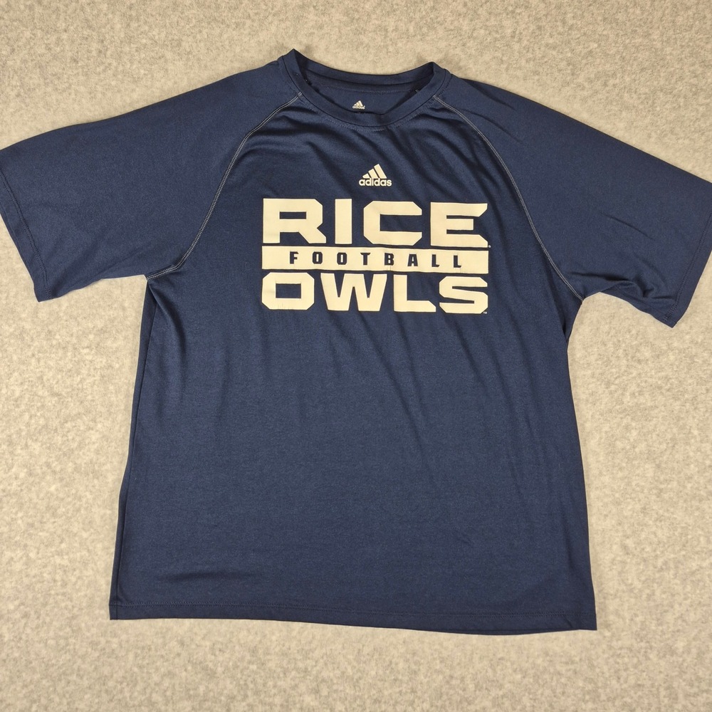 Adidas T-Shirt Mens Large Navy Blue Rice University Owls Football Climalite Tee